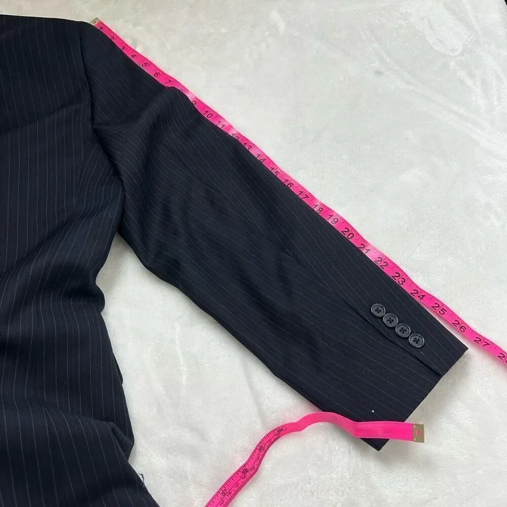 Jack Victor Men's 44L/38 Valentino CT Black Pinstripe Suit Set 100% Wool‎ New